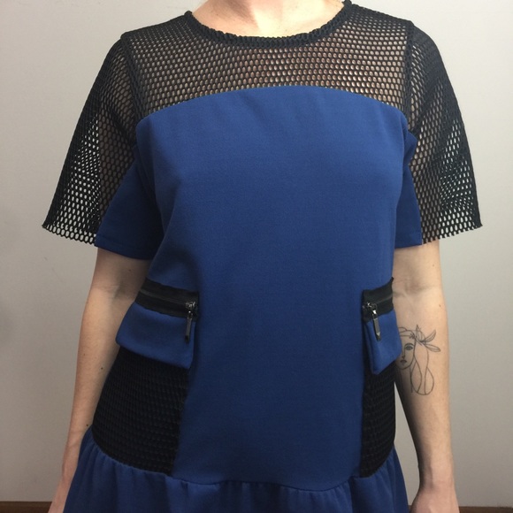 M Milano Blue Black Mesh Shift Mini Dress - Picture 8 of 8
